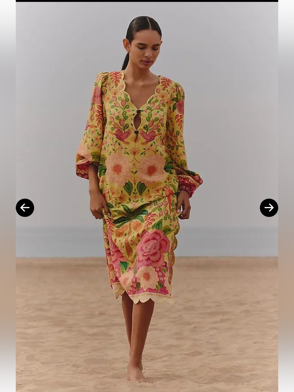 Farm Rio x Anthropologie Tropical Summer Long Sleeve Midi Dress NWT